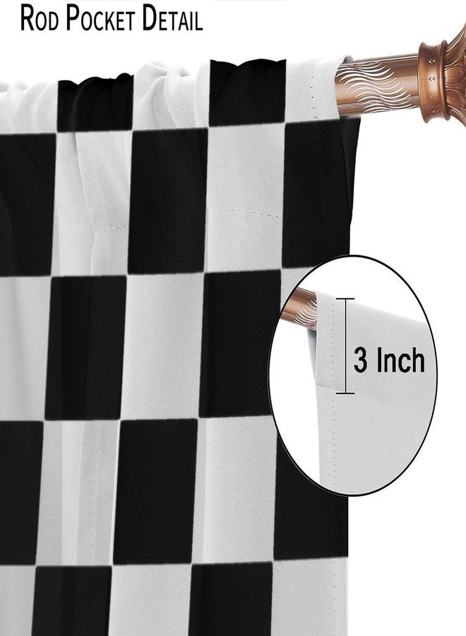 AuiMzoo Black and White Checkered Curtains, Lovely Vintage Checkerboard Flag Racing Racing Line, Bedroom Living Room Decor Pole Pocket Curtains - Image 4